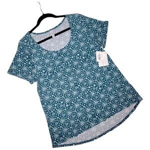 LuLaRoe Classic T Large Blue Abstract Geometric Slinky Short Sleeve Tee Top